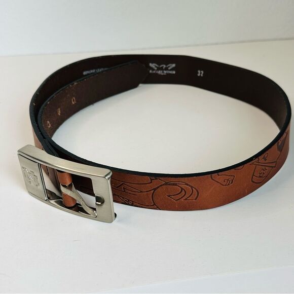 Eagles Wings Notre Dame Embossed Brown Leather Belt  Size 32 - Picture 1 of 4